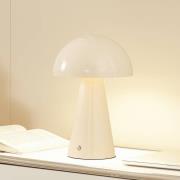 Lindby LED oplaadbare tafellamp Nevijo, beige, Ø20cm, USB, dimmer