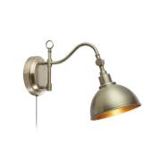 Domego wandlamp, zilver antiek, ijzer, stekker, schakelaar