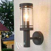 Lindby buitenwandlamp Djori, donkergrijs, sensor, roestvrij staal