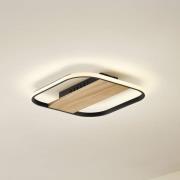 Lindby LED plafondlamp Romilda, grijs, hout, hoogte 50 cm