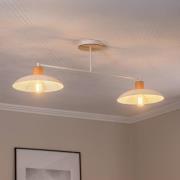 Plafondlamp Kobe, 2-lamps, staal, hout, wit