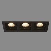 Inbouwlamp Grid Three, 3-lamps, zwart, 27x10cm, aluminium, GU10