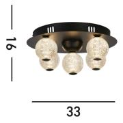 LED plafondlamp Asteroid, zwart Ø 33 cm staal/acryl 5-lamps.