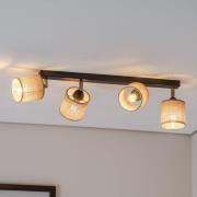 Plafondspot Adeline jute lampenkappen 4-lamps lang