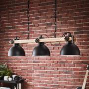 Hanglamp Lubenham, zwart/licht hout, lengte 90 cm, 3-lamps.