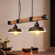 Hanglamp Oldbury, zwart/donker hout, lengte 86 cm, 2-lamps.