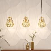 Stype hanglamp, goudkleurig, lengte 96 cm, staal, 3-lamps.
