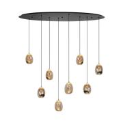 Hanglamp Golden Egg, amber/goud, lengte 100 cm, 8-lamps glas