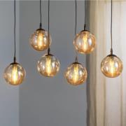 Hanglamp Glassy, 6-lamps, zwart, amber, glas, 75 cm