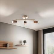 Legno plafondspot, lineair, 3-lamps, bruin/messing, hout