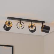 Plafondlamp Suerte, zwart / goud, 4-lamps, textiel, staal
