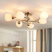 Lindby plafondlamp Tatas, Ø 64 cm, nikkel, 6-lamps, glas