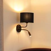 Wandlamp Roller, fluweel donkerblauw, zwart, met leeslampje
