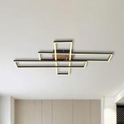 LED plafondlamp Dakari, lengte 80 cm, zwart/hout, 3-lamps.