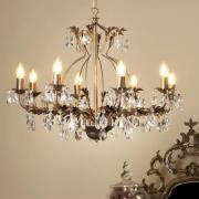 Kroonluchter Teresa, 12-lamps, bronskleurig, kristal