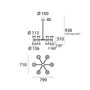 Stilnovo hanglamp Megafono, lengte 80 cm, zwart, 12-lamps.
