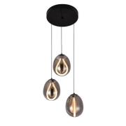 LED hanglamp Melanie, Ø 41 cm, rookgrijs, glas, 3-lamps.
