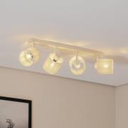 Plafondlamp Suerte, crèmewit, linnen textiel, 4-lamps