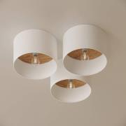 Plafondlamp Telesto, wit, Ø 35 cm, stof, hout, staal