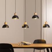 Seco hanglamp, lengte 116 cm, zwart, metaal/hout, 5-lamps.