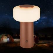 LED tafellamp op accu Juna, bruin, IP44, dimbaar, 20 cm