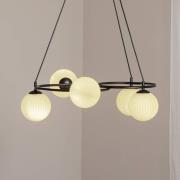 Libra woonkamerlamp, opaal/zwart, Ø 70 cm, glas, 5-lamps.