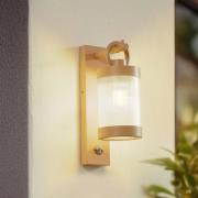 Lindby buitenwandlamp Yrene, 20 cm, beige, sensor, ribbel