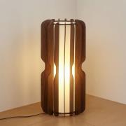 Lucande vloerlamp Juneta, 75 cm, bruin, hout, textiel