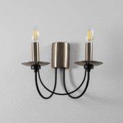 Wandlamp Dofa, antiek messing/zwart, 2-lamps
