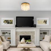 Plafondlamp Gorley, goudkleurig/opaal, Ø 32 cm, metaal/glas