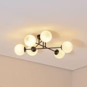 Plafondlamp Glassy, 6-lamps, zwart/opaal