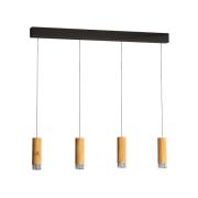 LED hanglamp Shine-Wood, 100 cm, eiken/zwart, 4-lamps.