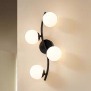 Lindby wandlamp Josiana, opaal/zwart, 48 cm, bol, glas