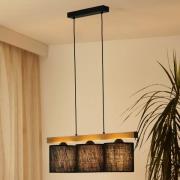 Hanglamp Forest, hout licht/zwart, jute zwart, 3-lamps