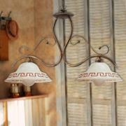 Hanglamp BILIARDO GIORGIO, crème/brons, glas/ijzer 2-lamps.