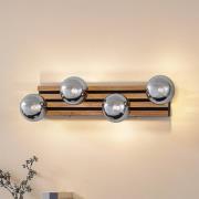 Lindby wandlamp Woodora, hout, glas, rookgrijs, 4-lamps