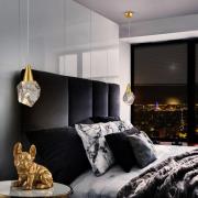 Aquaria hanglamp, helder glas, goud, polyhedral