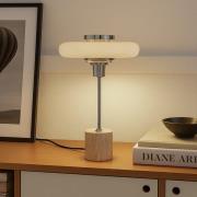 Lindby tafellamp Branford, retro, beige, metaal/travertin