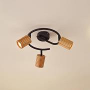 Lindby plafondspot Stralino, 3-lamps, Ø31cm, hout, GU10