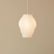 Lucande hanglamp Tovina, textiel, wit, Ø35cm