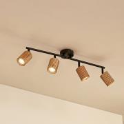 Lindby plafondspot Stralino, 4-lamps, lengte 60 cm, hout