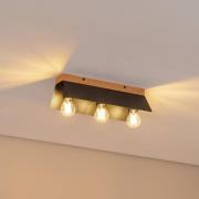 Esme plafondlamp, zwart, lengte 40 cm, metaal/hout, 3-lamps.