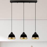 Hanglamp Yildo, lineair, 3-lamps, zwart/goud, metaal