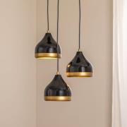 Hanglamp Yildo, 3-lamps, zwart/goud, rond, Ø37 cm
