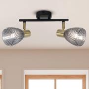 Plafondlamp Lindita, 2-lamps, glas, rookgrijs, E14