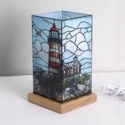 LED tafellamp Art Light vuurtoren, houten voet, acryl, kleurrijk