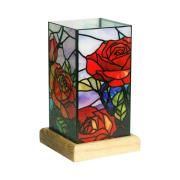 LED tafellamp Art Light Rose, houten voet, acryl, kleurrijk