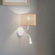 Wandlamp jute, bruin/wit, stof, leeslampje