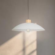 Hanglamp OHANA, opaalglas, eikenhout, Ø 40 cm, E27