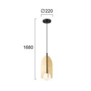 Hanglamp Fedora, Ø 22 cm, goudkleurig, metaal/glas